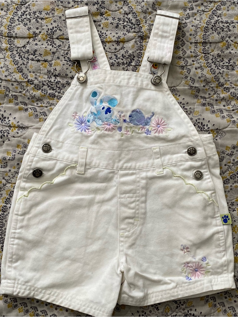 Blue's Clues Girls 2T Creme Denim Floral Embroidered Shortalls